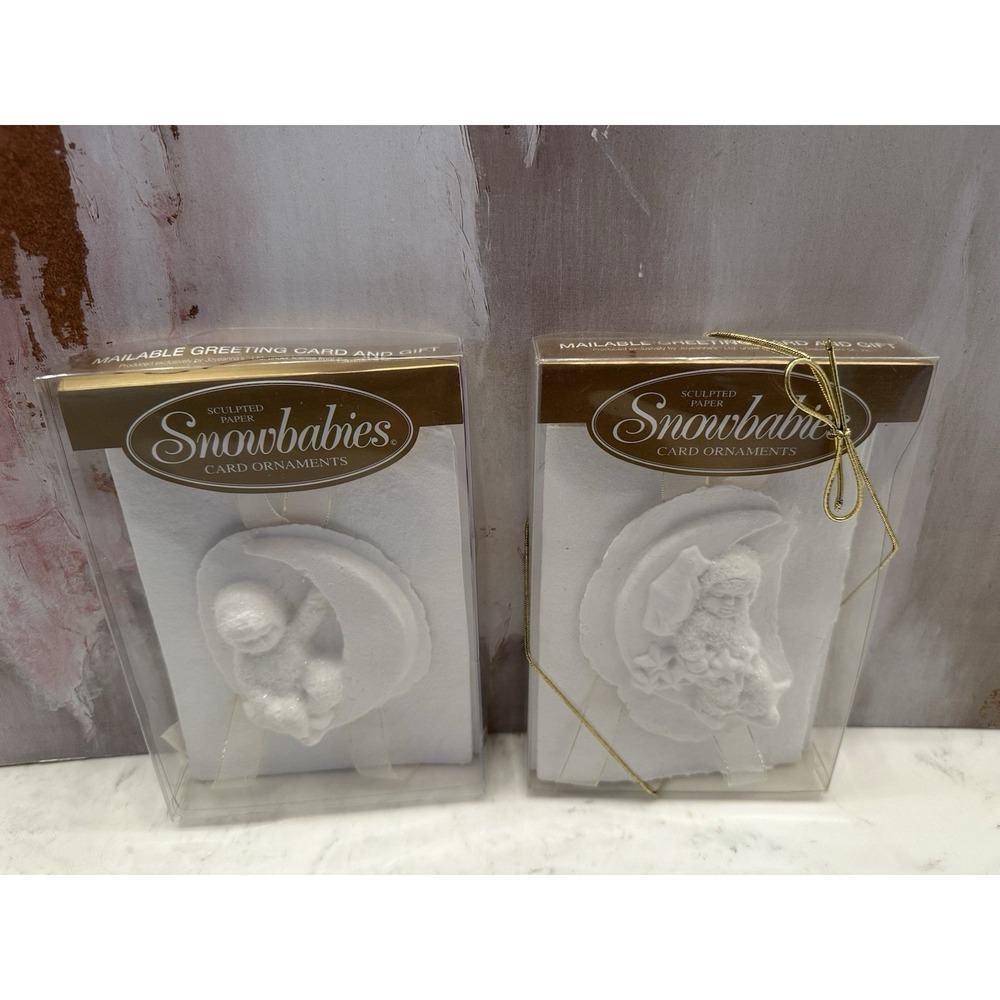 Department 56 Snowbabies Card Ornaments Sculpted Paper New Lot of 2 Vintage